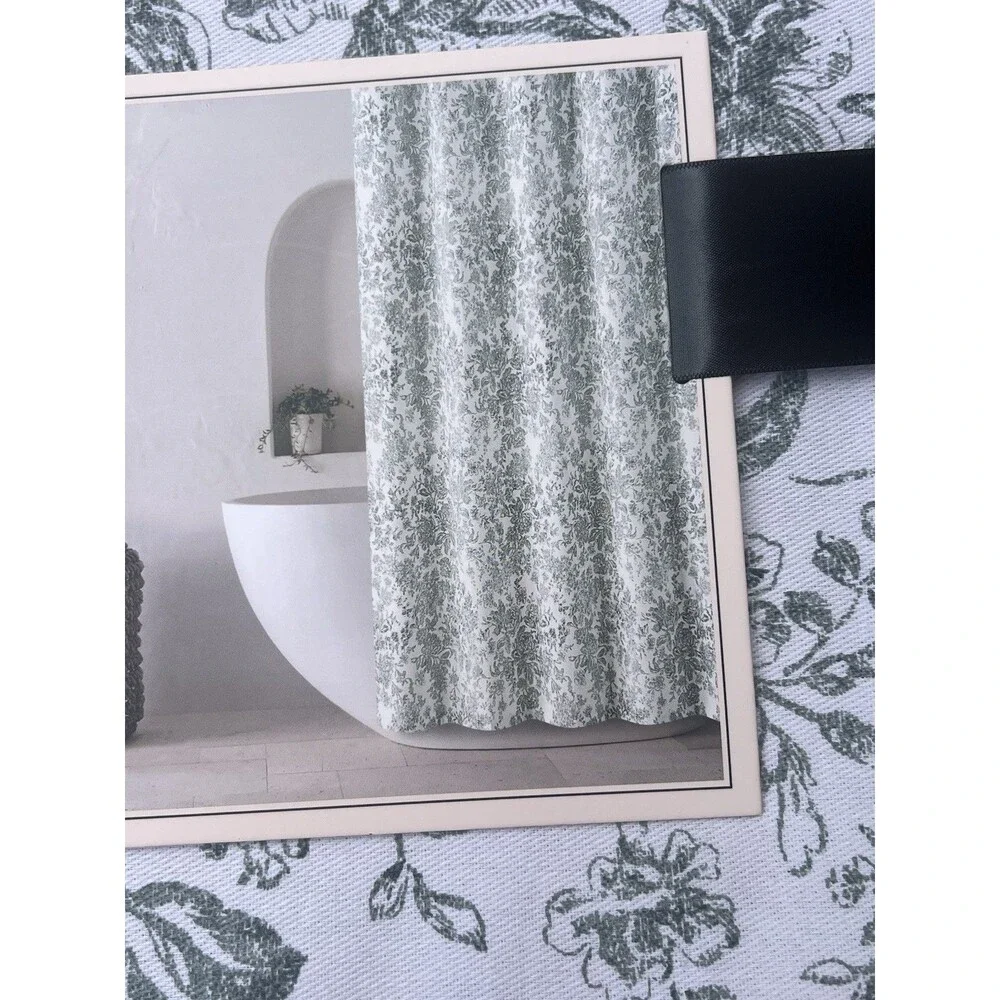 Rachel Zoe Wild Flowers Fabric Shower Curtain Green White Stylish Farmhouse Chic